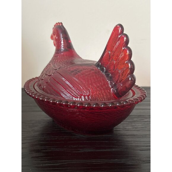 VTG Indiana Glass Ruby Red Glass Hen on Nest Dish Flashed Painted Farmhouse MCM - Picture 6 of 14